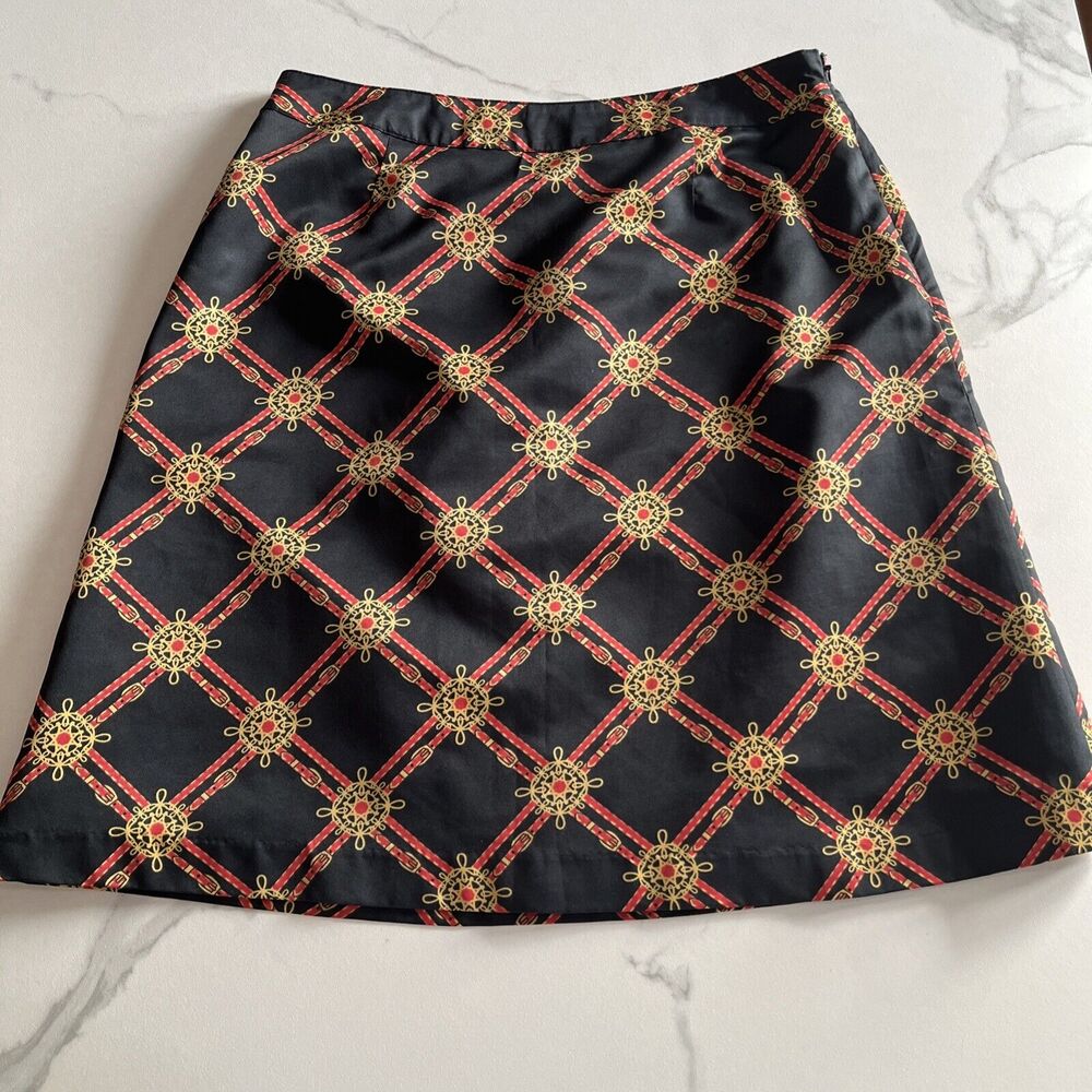 Vintage JG Hook Black Red Gold Polyester Nautical Allover Print Skirt Womens 10P
